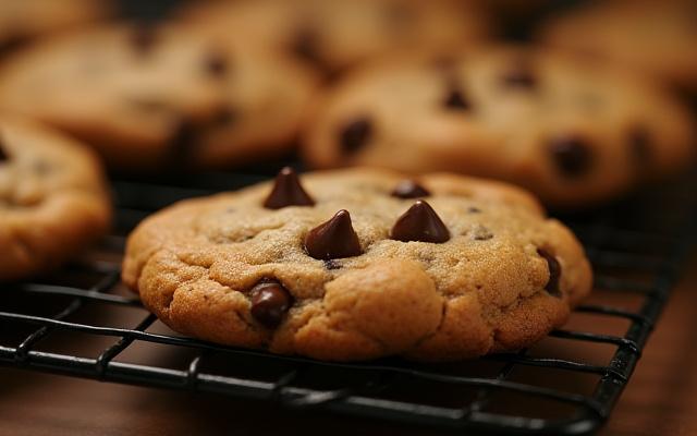 Warm, vegan chocolate chip cookies with melted chocolate chips