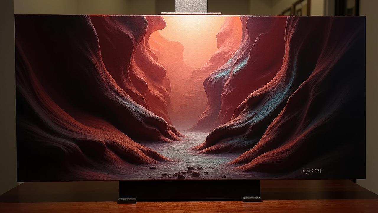 Elena Petrova's abstract piece reflecting the deep colors and shadows of a canyon.